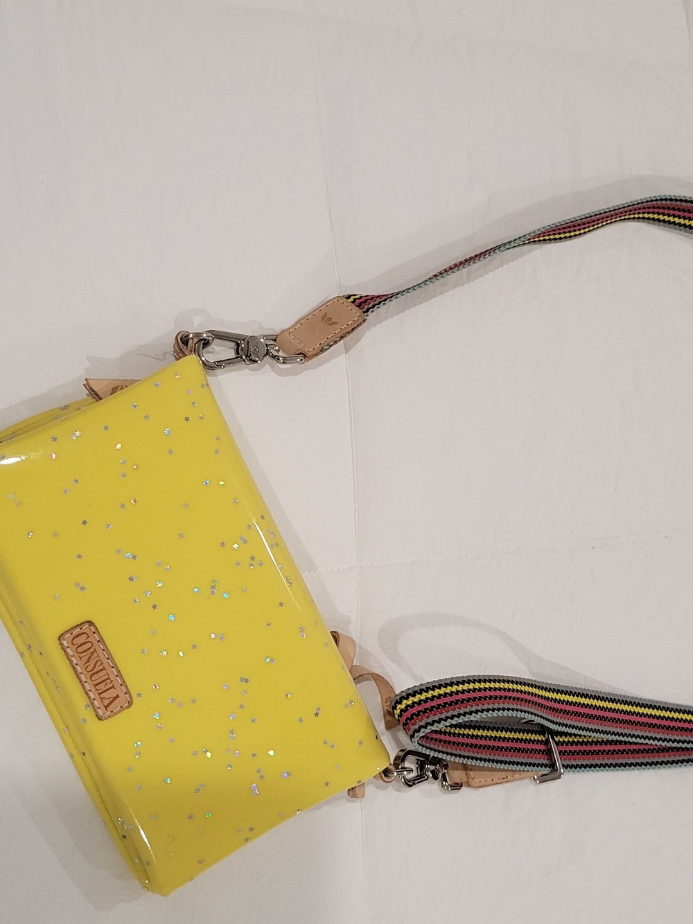 Consuela Yellow Glitter Crossbody with Striped Strap